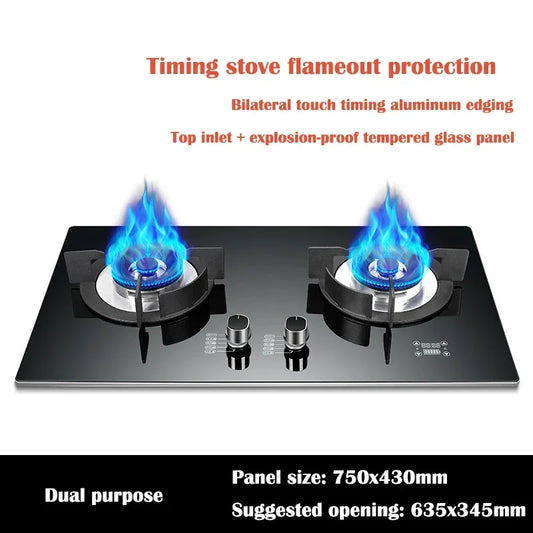 DC330 Gas Stove Household Desktop Embedded Double Stove Natural Gas Liquefied Gas Stove/Toughened Glass Panel.