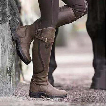 Women Autumn Winter Knee High Boots Female Pleated Buckle Leather Boots Zipper Flat Long Boots Plus Size 35-43 Botas De Mujer.
