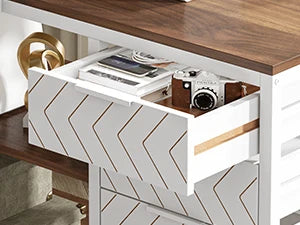 L-förmiger Computertisch mit Schubladen, 59-Zoll-Eckschreibtisch mit Regalen, Arbeitszimmer-Schreibtisch für das Heimbüro