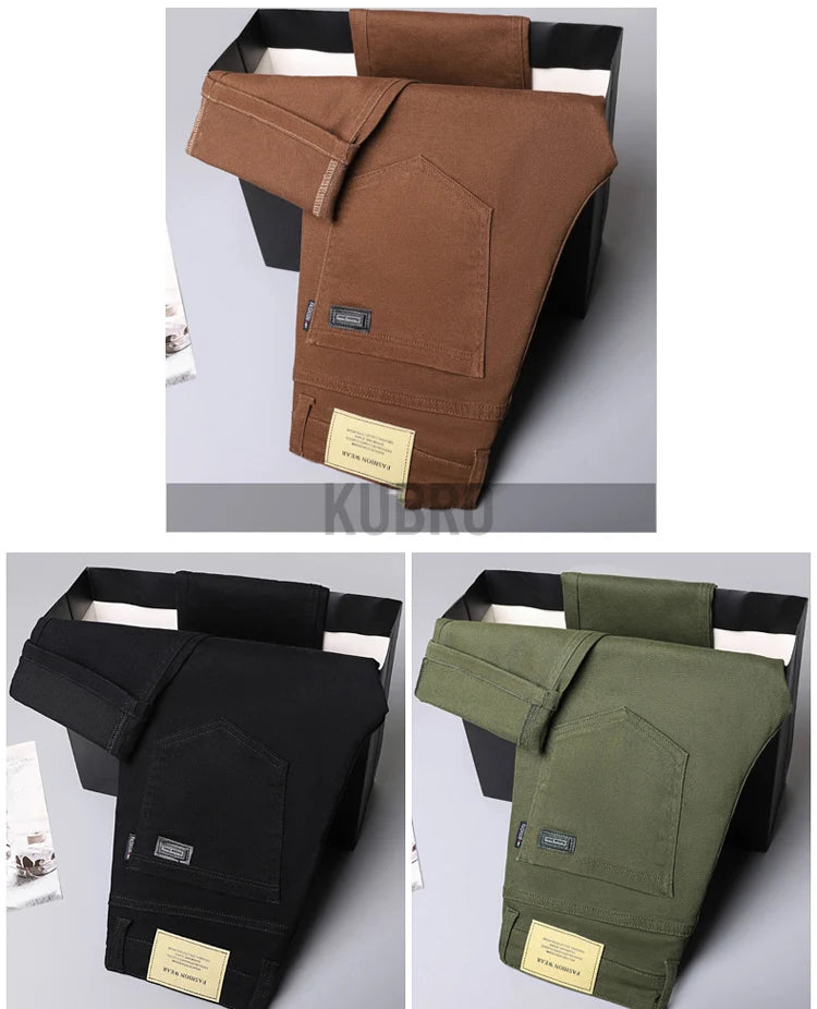 Fashion Loose Straight Business Casual Stretch Denim Pants Male Brand Trousers 3 Colors Plus Size Mens Clothing Slim Jeans 28-44.