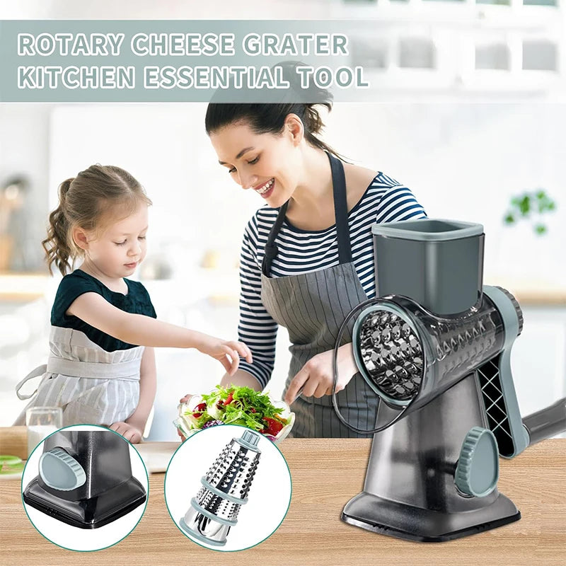 LMETJMA 3 in 1 Rotary Cheese Grater Versatile Manual Vegetable Slicer Peanut Nuts Grinder Cheese Vegetable Shredder Clear JT242.
