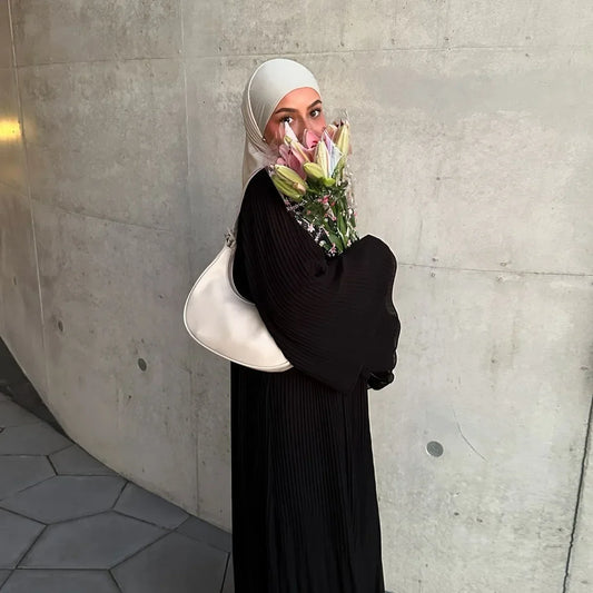 Eid muslimisches Kleid für Frauen Plissee Flare Ärmel Jalabiya Kaftan Islam Vestidos arabische lange Robe Ramadan Marokko Dubai Abayas