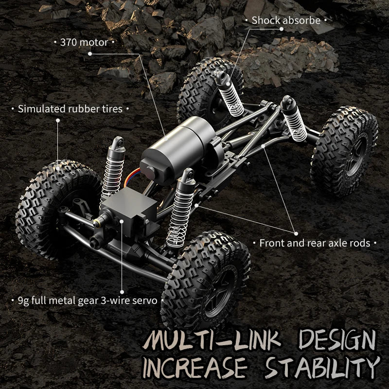 1/18 RC Climbing Car 4WD Off-road Remote Control Vehicle RTR Rock Crawler Big-wheel 4x4 Electric Truck Model Toys for Kids.