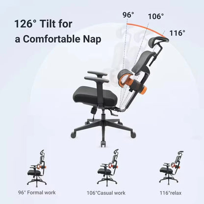 NEWTRAL NT001 Ergonomischer Bürostuhl mit adaptiver Lordosenstütze, Armlehne und Verstellbare Kopfstütze, Schreibtischstuhl aus Mesh für Büro