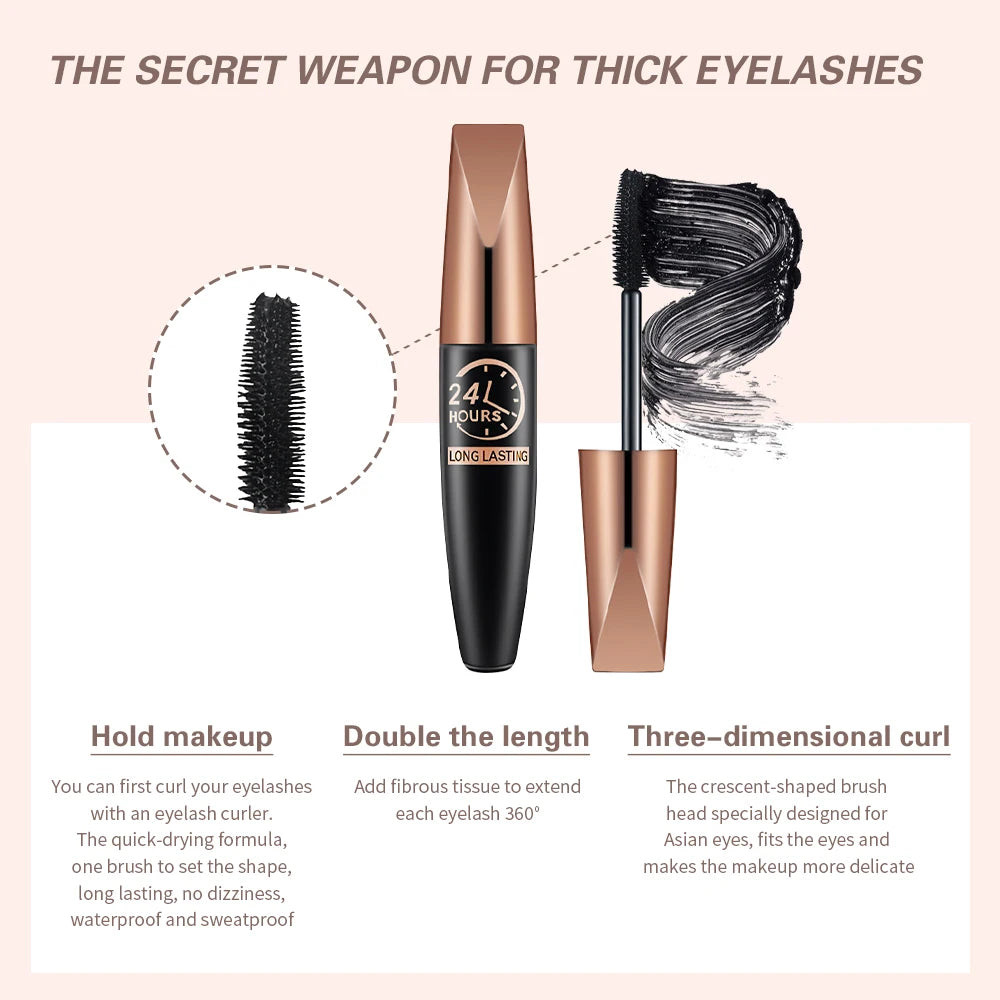 Silk Fiber Black Mascara Makeup Waterproof Lasting Lengthens Eyelashes Extension Non-smudge Anti-sweat Mascara Makeup Cosmetics.