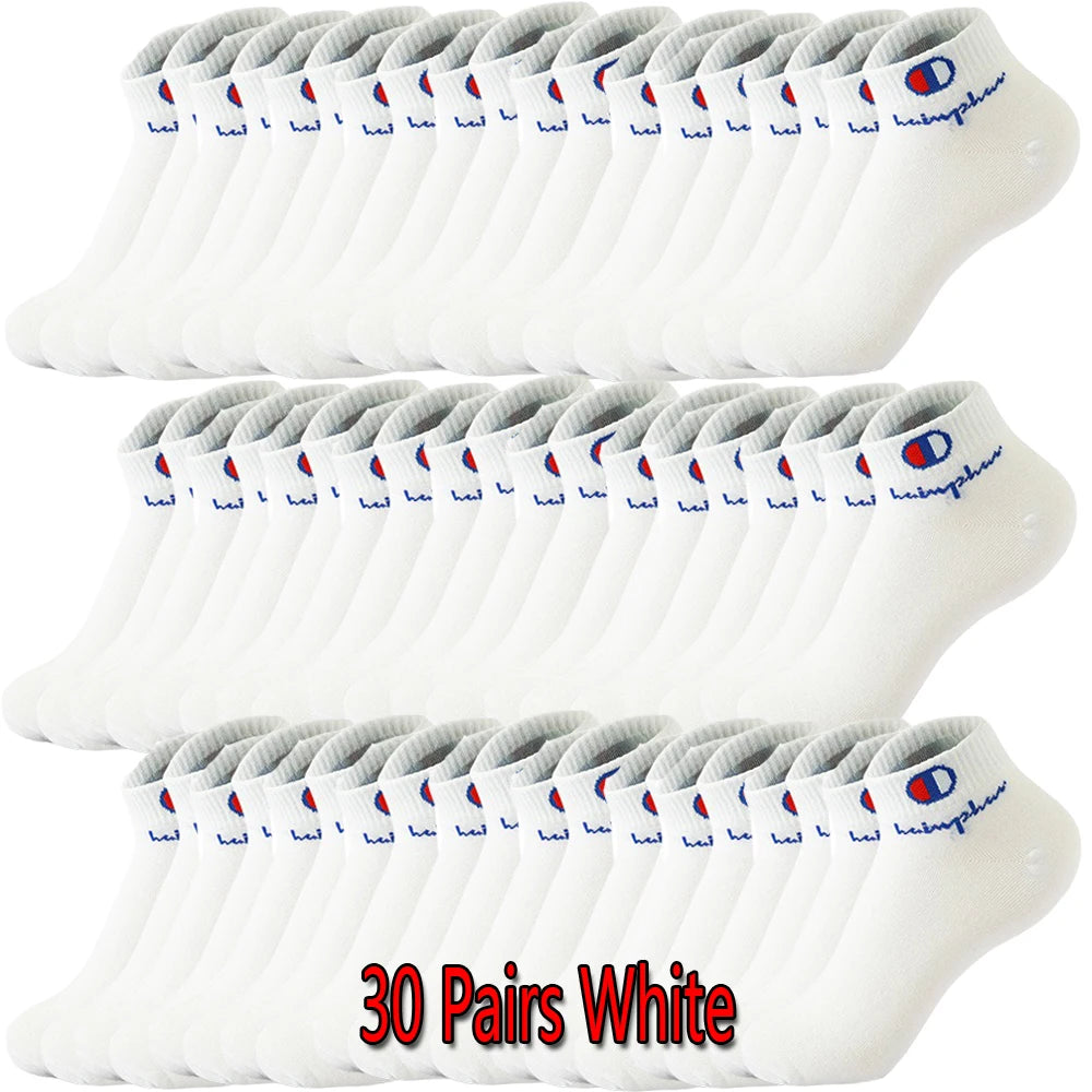 10/20/30 Pairs Socks Men Ankle Cotton Socks Brand Classic Fashion Black White Socks Breathable Mesh Athletic Short Socks Summer