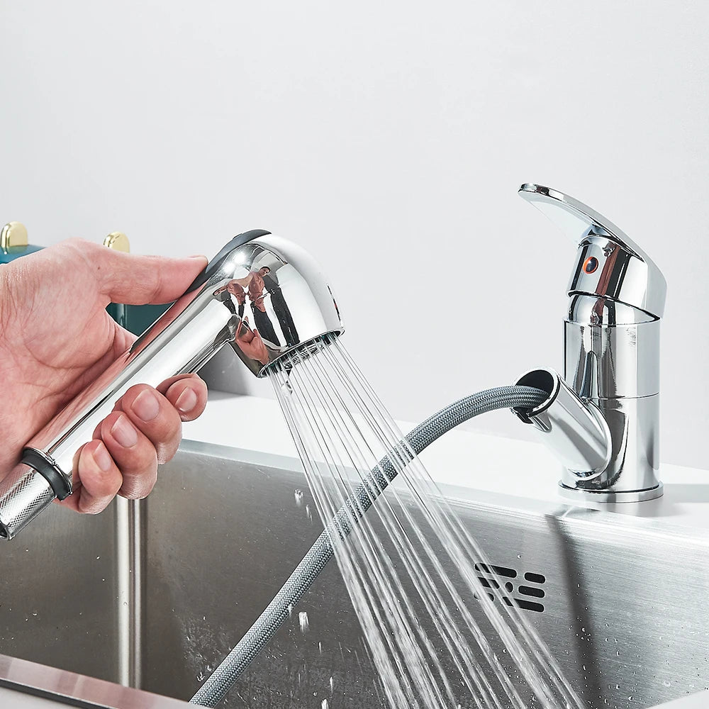 Kitchen Faucets Chrome Deck Mount Bathroom Basin Faucets Single Handle Single Hole Hot and Cold Water