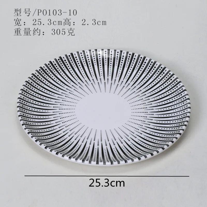 Melamine Tableware Set Round Dinner Plate Western Steak Plates Serving Fruit Salad Bowl Dessert Snack Tray.