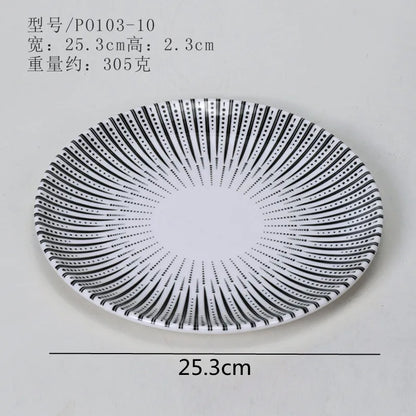 Melamine Tableware Set Round Dinner Plate Western Steak Plates Serving Fruit Salad Bowl Dessert Snack Tray.
