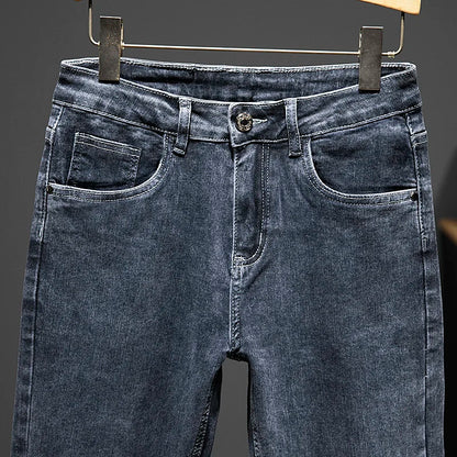 2024 New Spring Autumn Men's Nine-Point Pants Slim Jeans Fashion Casual Denim Trousers Smoke Gray Blue Gray Brand Clothing.