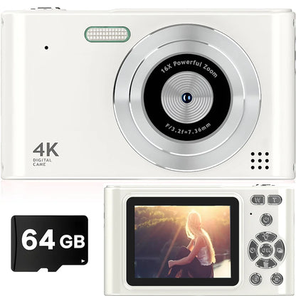 Retro digital camera, CCD camera, multilingual settings, gift for kids, students, 64GB SD card, pink.