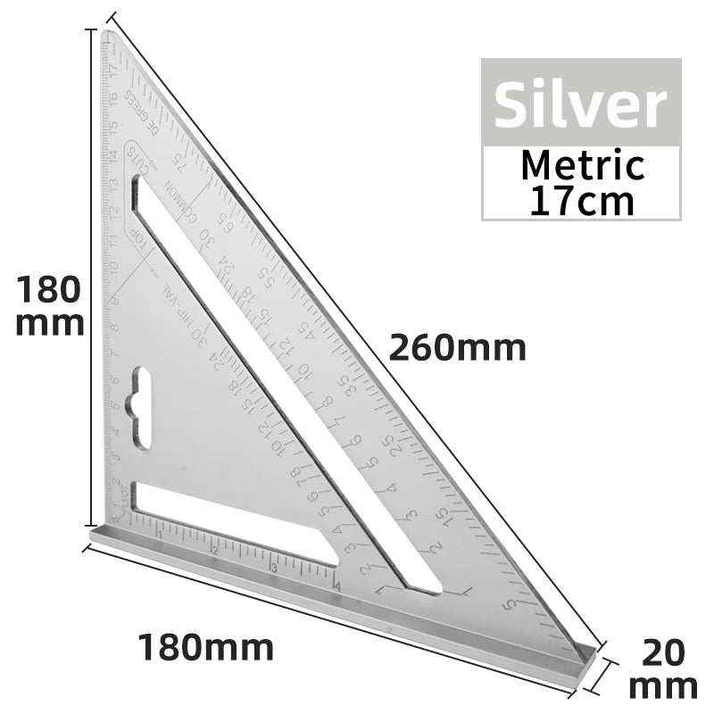 Dreieckslineal, 7-Zoll-Messwerkzeug, Tischler-Set aus Aluminiumlegierung, quadratischer Winkel, Holzbearbeitungswerkzeuge, versuchen Sie quadratisch, dreieckig, metrisch