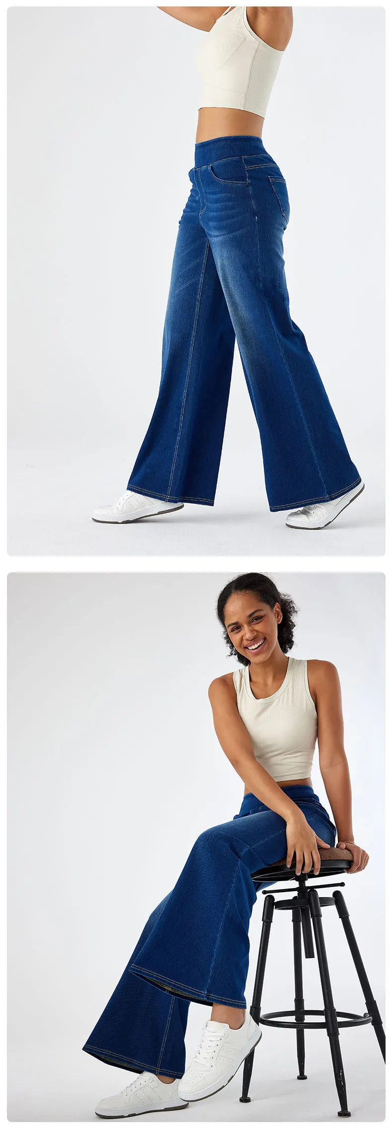 Women's New Large Size Denim Wide-Legged Trousers American High-Waisted Thin Straight Loose Casual Trousers Casual Jeans.