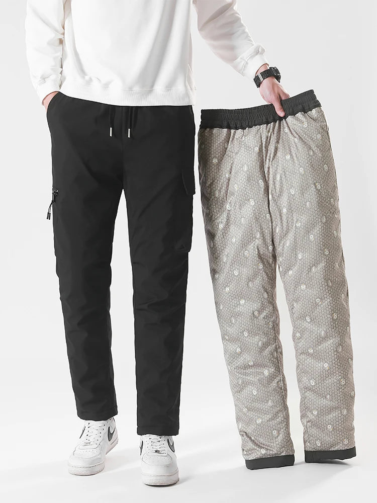 Winter Padded Pants Men 90% White Duck Down Padding Warm Cargo Pants Waterproof Windproof Snow Cold Thermal Down Trousers.