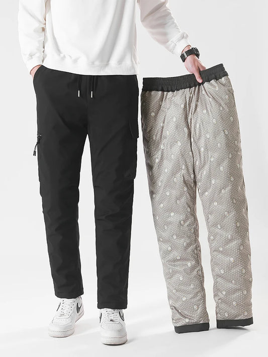 Winter Padded Pants Men 90% White Duck Down Padding Warm Cargo Pants Waterproof Windproof Snow Cold Thermal Down Trousers.