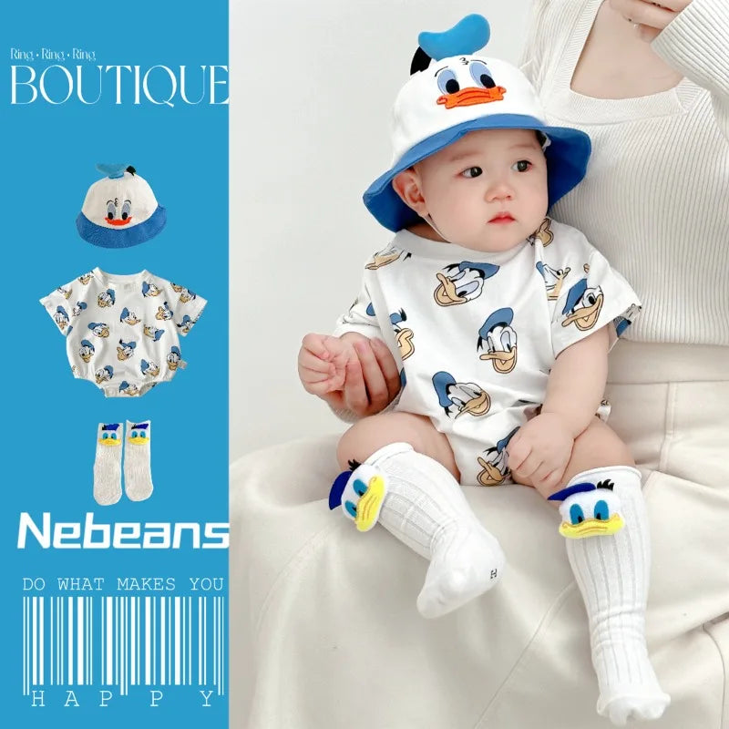 Donald Duck Bodys Einteiler Babykleidung 0-2 Jahre alt Cartoon-Stil Loose Wrap Ass Krabbelanzug K594-1.