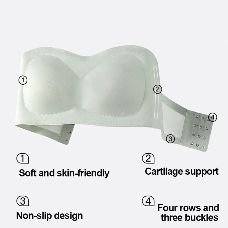 2Pcs/Set Sexy Seamless Top Bra Invisible strapless Bras Women Underwear thin Non slip Push up Bralette Wireless Female Lingerie.
