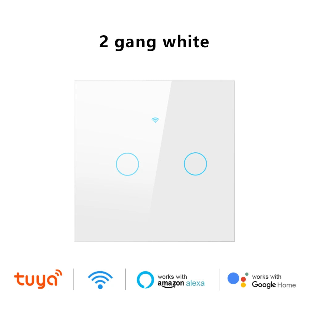 Tuya Wifi Smart Touch Licht EU Schalter Drahtlose Fernbedienung LED Licht Schalter Kein Neutralleiter Erforderlich 1-4 Gang Alexa Google Hause.