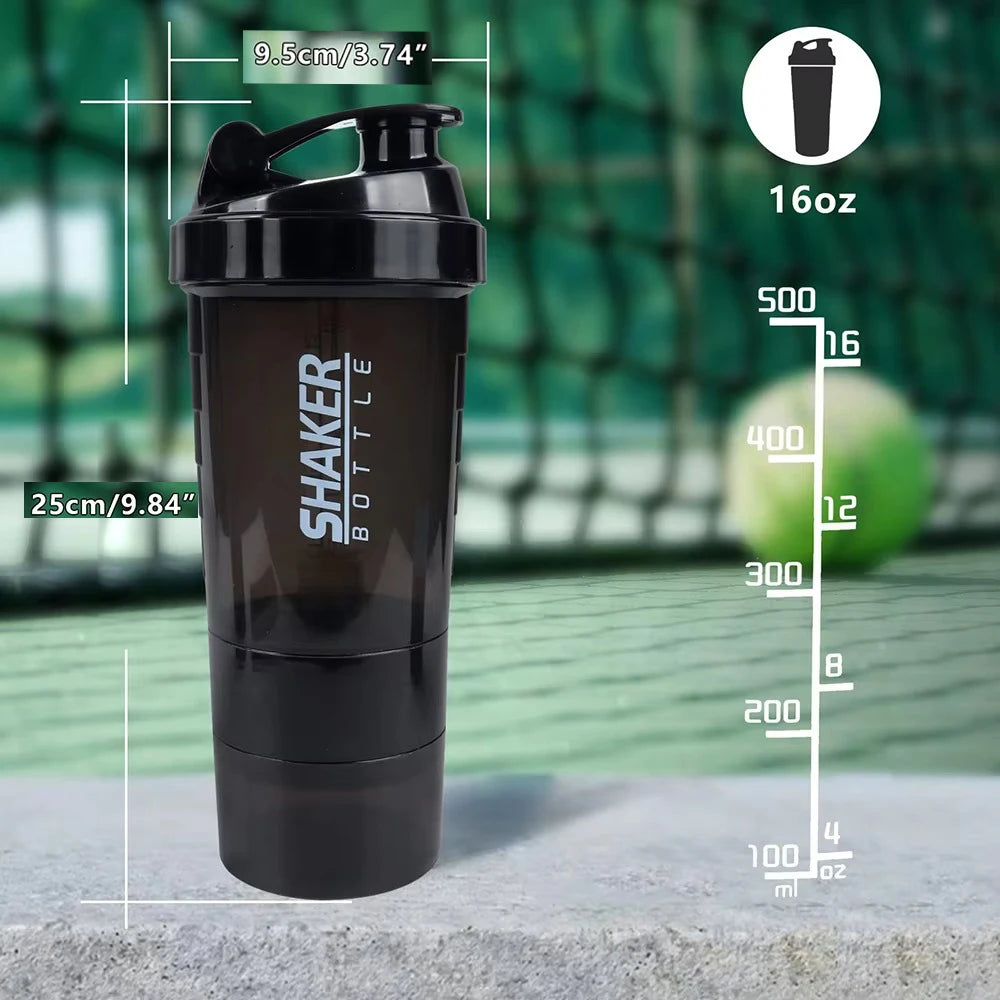 3 Layers Shaker Protein Bottle Powder Shake Cup Water Bottle Plastic Mixing Cup Body Building Exercise Bottle.