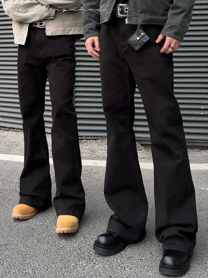 New Trendy Vintage Blackbell-bottom Men's Pants Extended Length High-fit Cleanfit Soft Jeans Casual Scene Male Style.