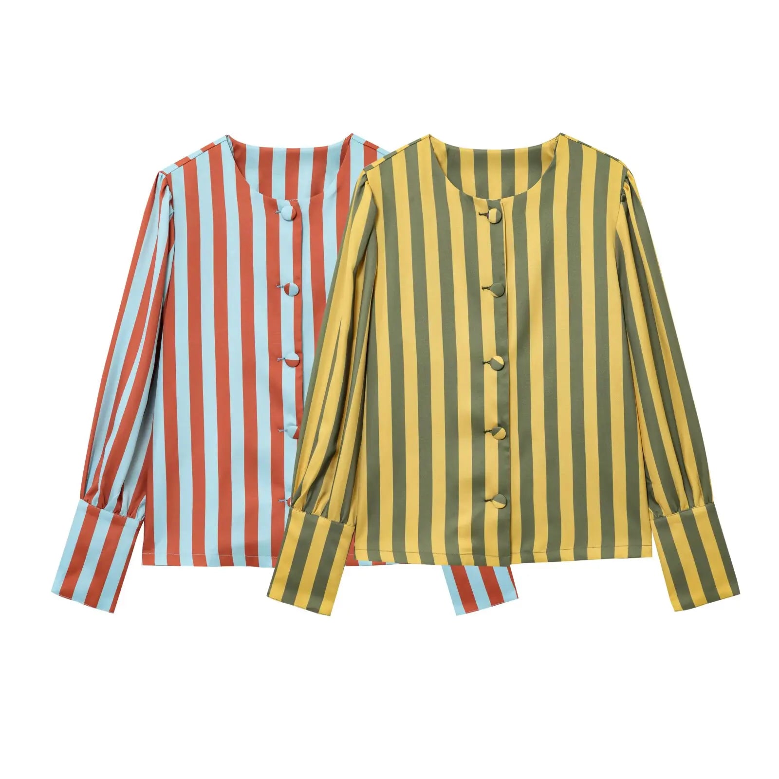 women's fashionable and versatile round neck long sleeved striped bubble sleeve temperament summer new top.