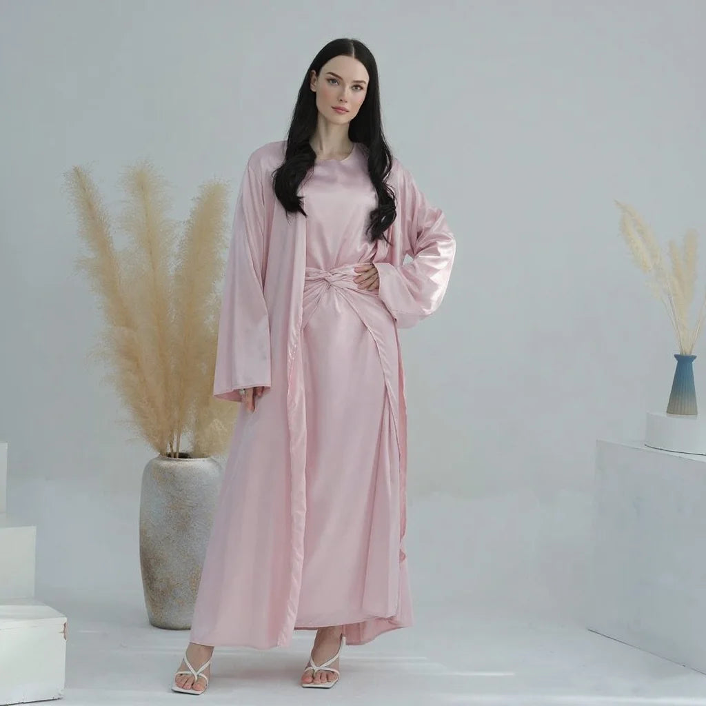 Middle Eastern 3-Piece Islamic Clothing Set for Women Ramadan Dubai Modest Abaya Muslim Hijab Dress 2025 Plain Turkey Kaftan.