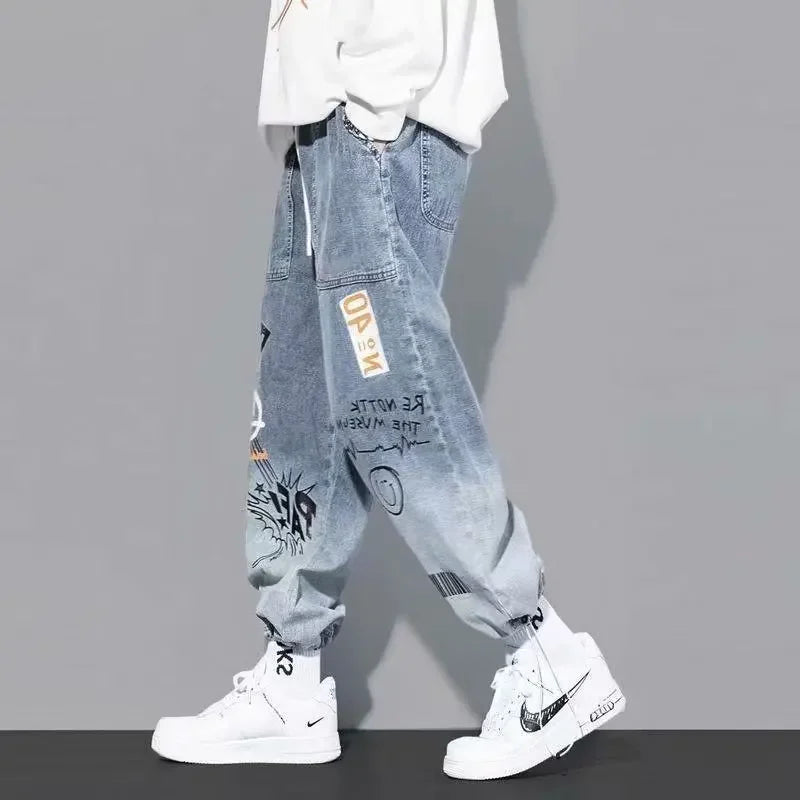 Trendy Loose-fit Men's Jeans Summer Thin Style Korean Version Casual Long Pants Hip Hop Fashion Versatile.