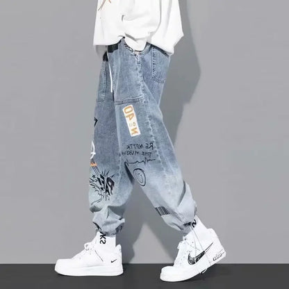 Trendy Loose-fit Men's Jeans Summer Thin Style Korean Version Casual Long Pants Hip Hop Fashion Versatile.