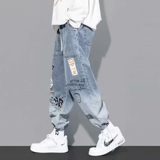 Trendy Loose-fit Men's Jeans Summer Thin Style Korean Version Casual Long Pants Hip Hop Fashion Versatile.