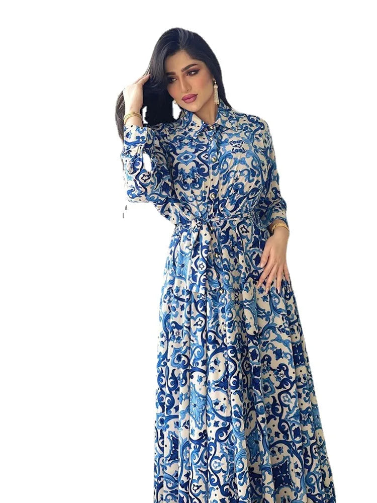 Eid mubarak abaya kleid dubai muslimische frauen drucken blaue hijab kleider truthahn islamische kleidung kaftan marocain vestido musulmane