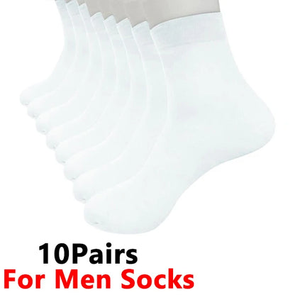 10Pairs Bamboo Men Ice Silk Socks Summer Spring Sports Socks Sweat Absorption Deodorant Thin Stripe Breathable Silk Long Sock