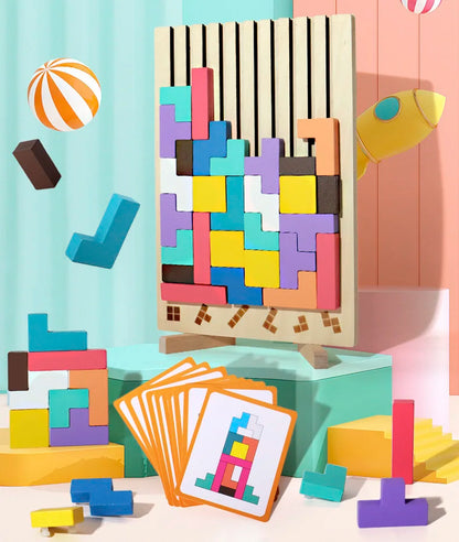 Wooden 3D Russian Blocks Puzzle Brain Teasers Toy Tangram Jigsaw Intelligence Colorful Blocks Montessori Educational.