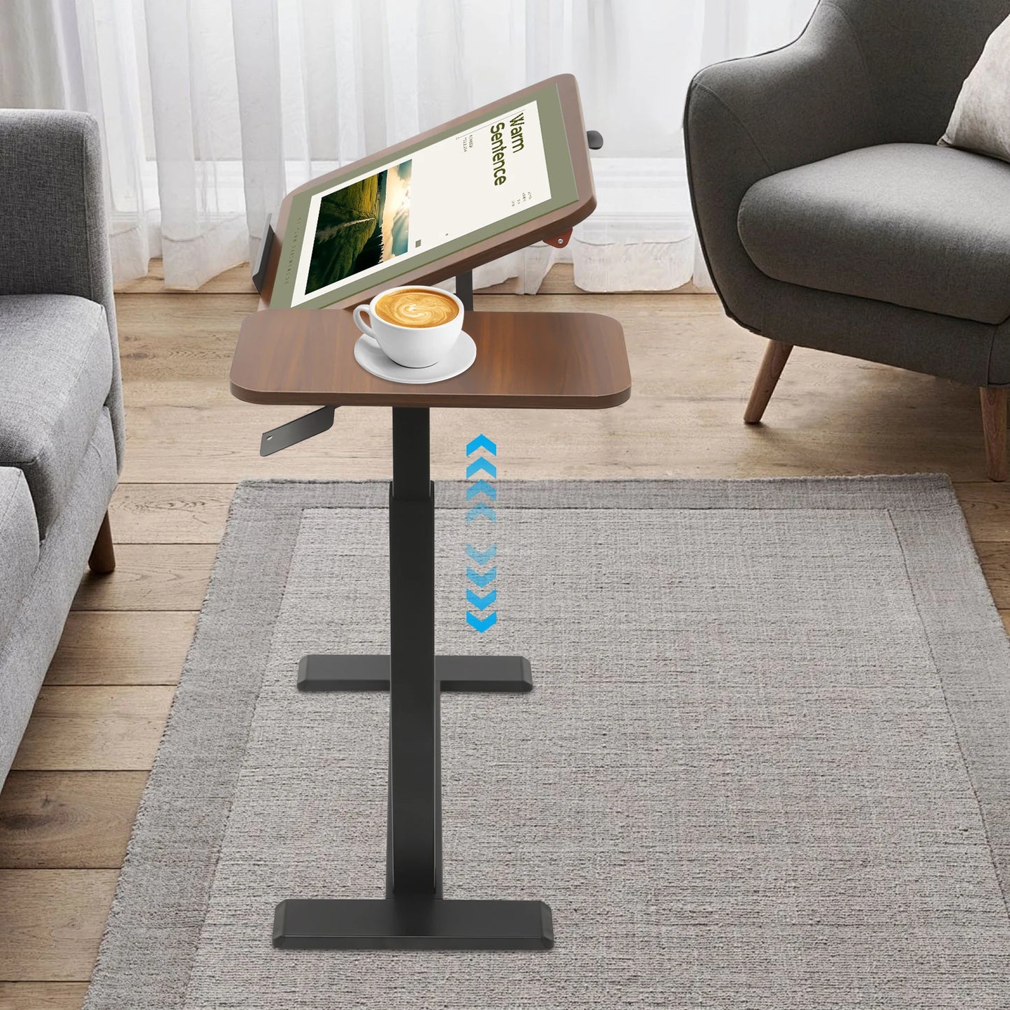 Mobiler Stehschreibtisch mit Tablettplatte, höhenverstellbar, 26–41 Zoll, drehbar, 40 kg belastbar, versteckte Räder für Home-Office-Laptops