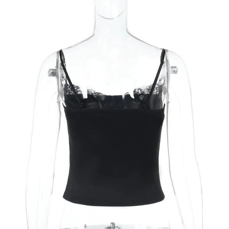 Top Sexy Hot Girl Sommer Slim Fit Einfarbig Spitze Patchwork Hosenträger.