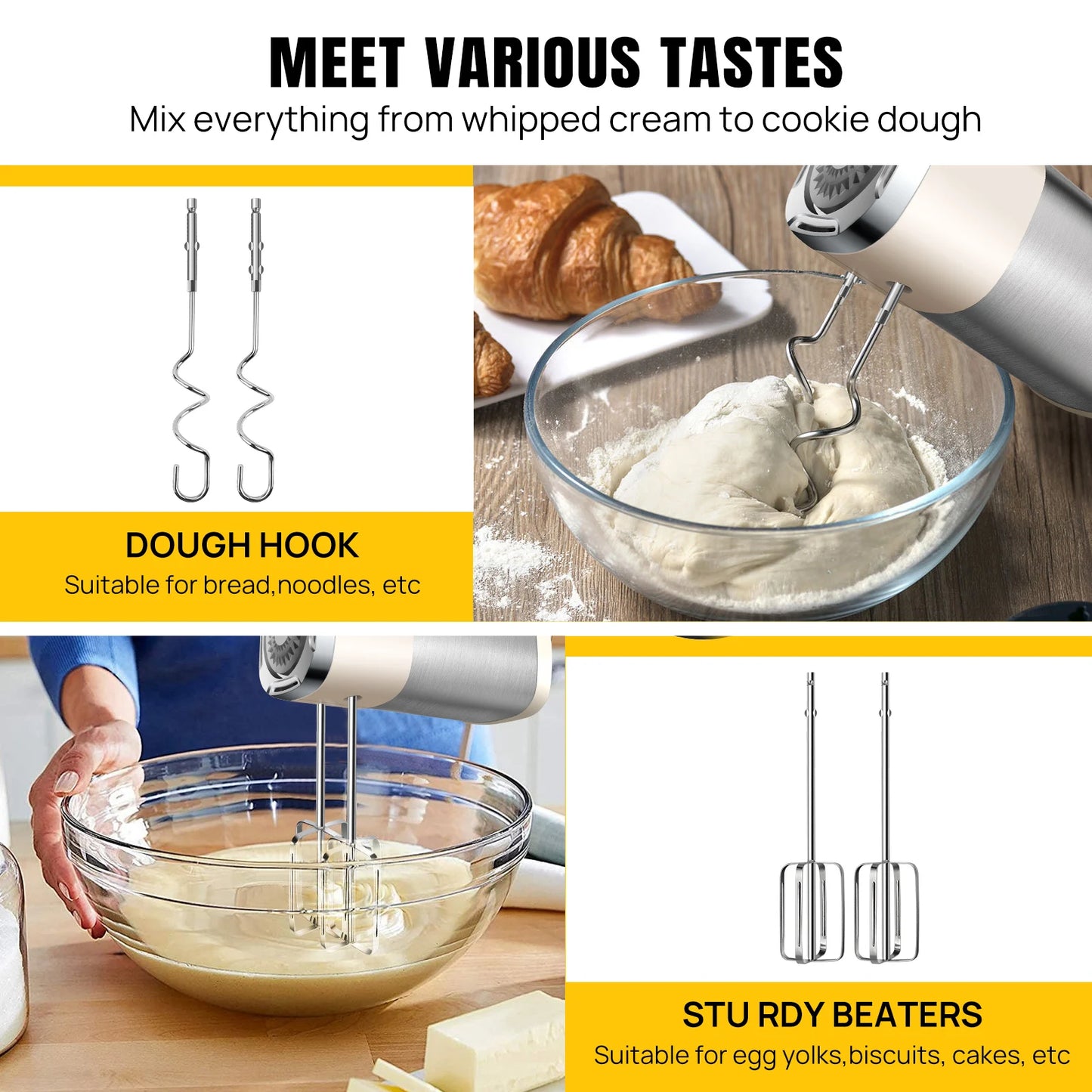 500W High Power Electric Food Mixer Dough Blender Egg Beater Spiral Whisk Cream Mixer For Household Kitchen Cooking Tools.