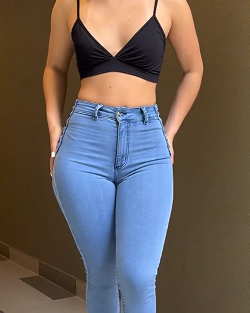 Streetwear Stretch Jeans Female High Waisted Trousers Womens Denim High Quality Clothing Luxury Ladies Skinny Pants Multi Color.