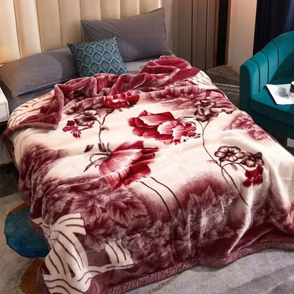 Red Rose Pattern Plush Blanket Upgraded Thickened Cold Resistant Quilt Multi Purpose Machine Wash Skin Friendly Bedding Sheet.
