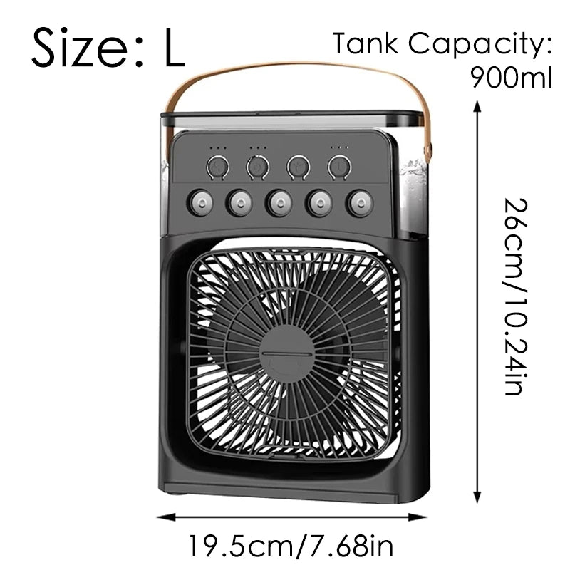 Portable Mini Fan 3 in 1 Cooler Home House LED USB Desk Bedroom Indoor Air Conditioner Humidifier Fans Summer Cool Living Room
