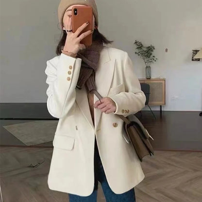 Koreanische Weiß Anzug Mantel Frauen Elegante Langarm Revers Blazer für Frau Herbst Winter Einzigen Taste Einfarbig Business Jacke