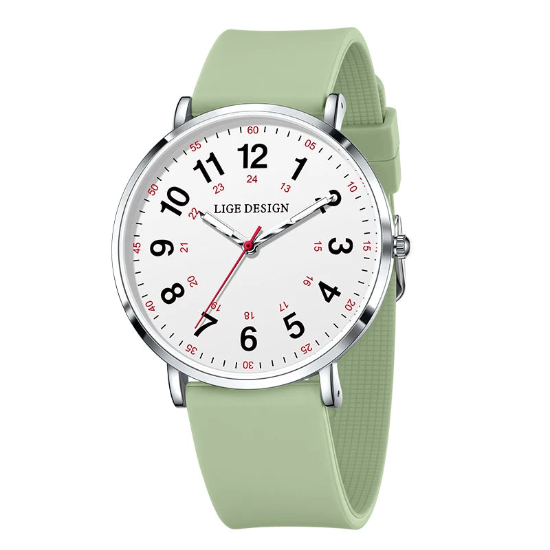LIGE Fashion Elegant Watches for Woman Ladies Candy Color Silicone Casual Luminous Waterproof Dress Quartz Women's Wristwatches
