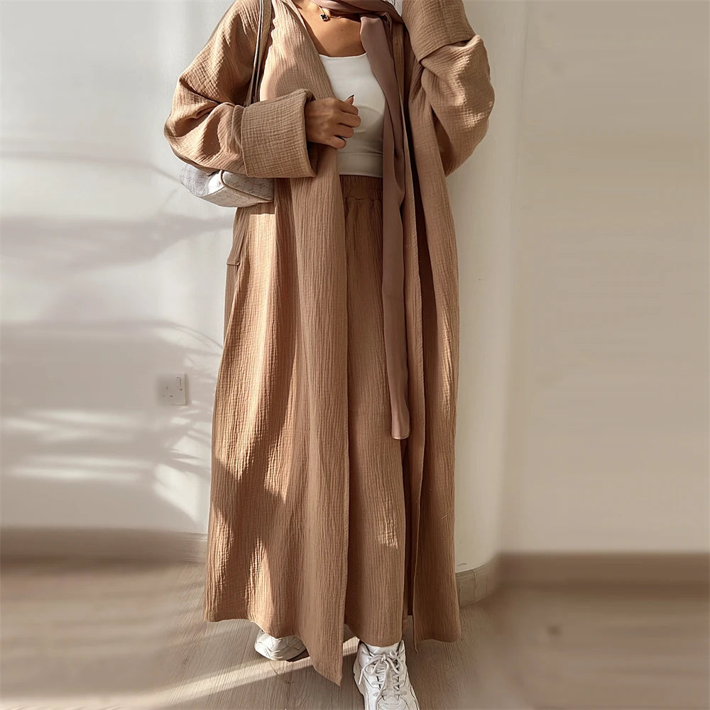 Modest Kimono Abaya Dubai Muslim Sets Islam Kaftan Dresses Kebaya Robe Femme Musulmane Abayas For Women Caftan Marocain Djellaba.