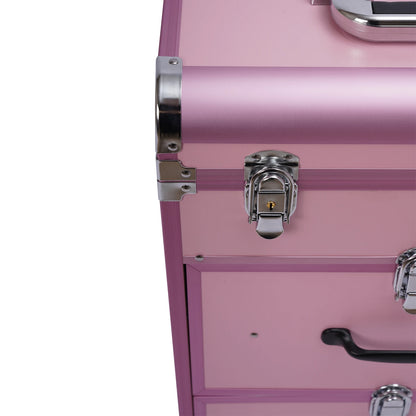 3 in 1 Rolling Makeup Case with Drawer, Large Makeup Case Organizers, Profesional Cosmetic Case for Salon Barber, Light Pink