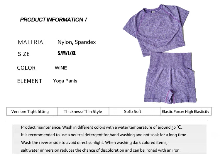 Seamless Women Yoga Set Crop Top Short Sleeve Shirt Fitness Shorts Workout Clothes For Women Gym Clothing Yoga Sport Set.