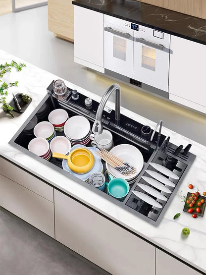 Large Single-Basin Digital Intelligent Sinks Water Bowl Stand 100x46cm Thickened Stainless Steel for Multi-Functional Kitchen