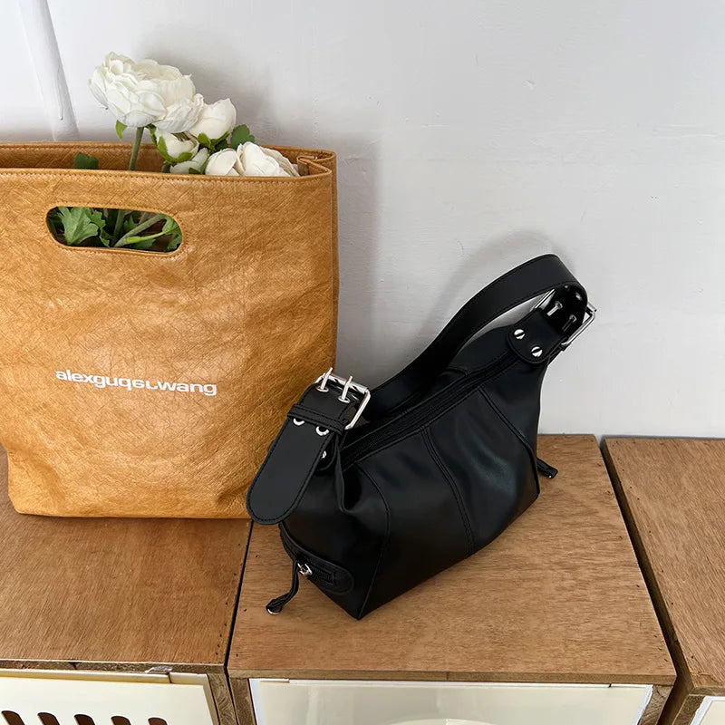 Y2K Style Shoulder Bag For Women Trendy Motorcycle Handbag Minimalist Shoulder Purse For Girls Street Wear.