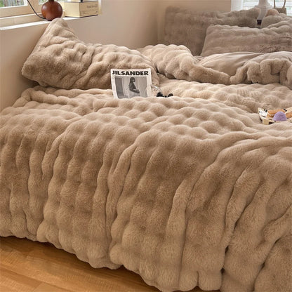 Luxury Faux Rabbit Fur Velvet Fleece Plush Soft Warm Bedding Set Super Comfortable Duvet Cover Set Blanket Bed Sheet Pillowcases