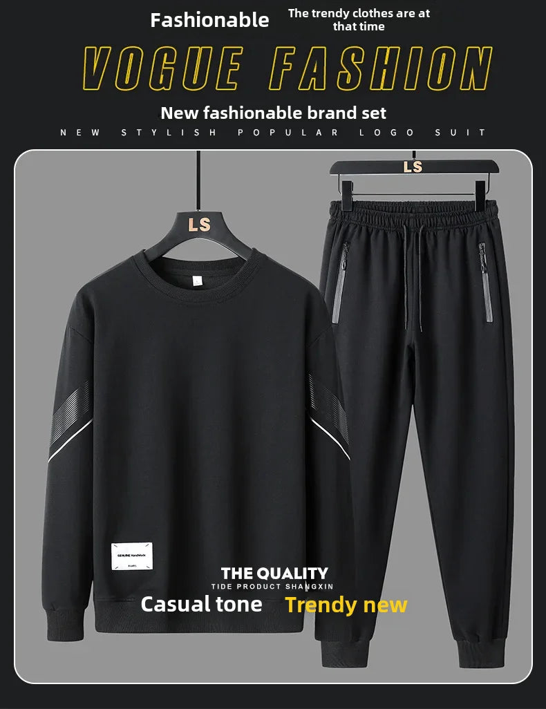 Spring Autumn Men's Casual Sports Suit Round Neck Sweatshirt Long Sleeves Pants One Whole Set Clothing Fashion.