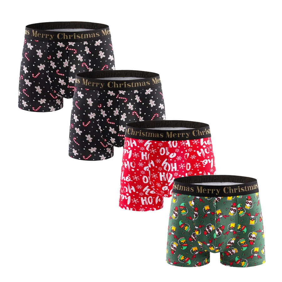 4 stücke Weihnachten Schlüpfer der Männer Baumwolle Shorts Marke Druck Männer Unterhosen Brief Bund Boxer Briefs Sexy Unterwäsche Männer Boxer