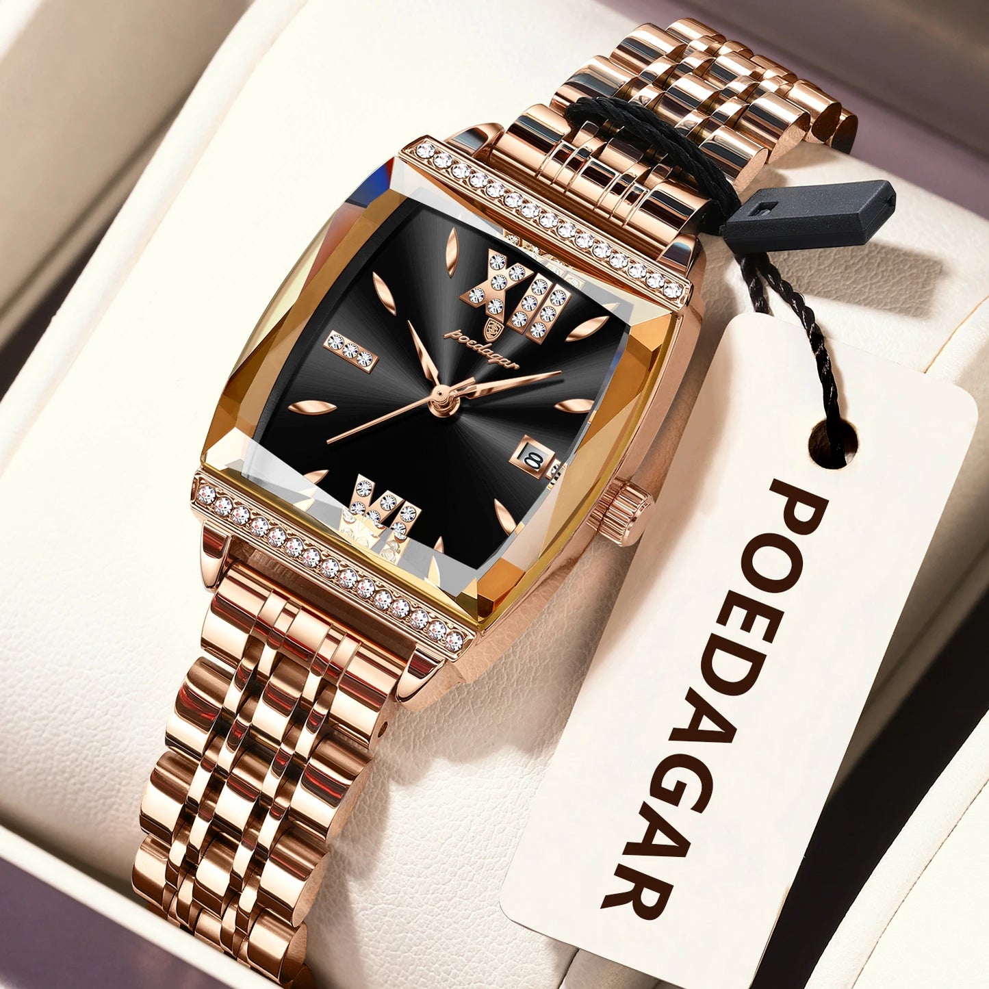 POEDAGAR Diamond Luxury Watch For Woman High Quality Waterproof Date Ladies Quartz Watch Stainless Steel Women Watches Reloj+Box