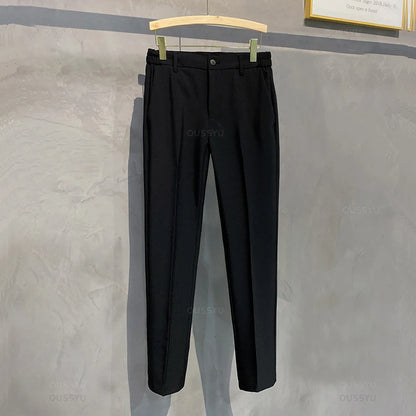 2025 Autumn Winter Men's Casual Pants Suit Pant Slim Fit Work Elastic Waist Jogging Business Trousers Male Black Plus Size 40 42